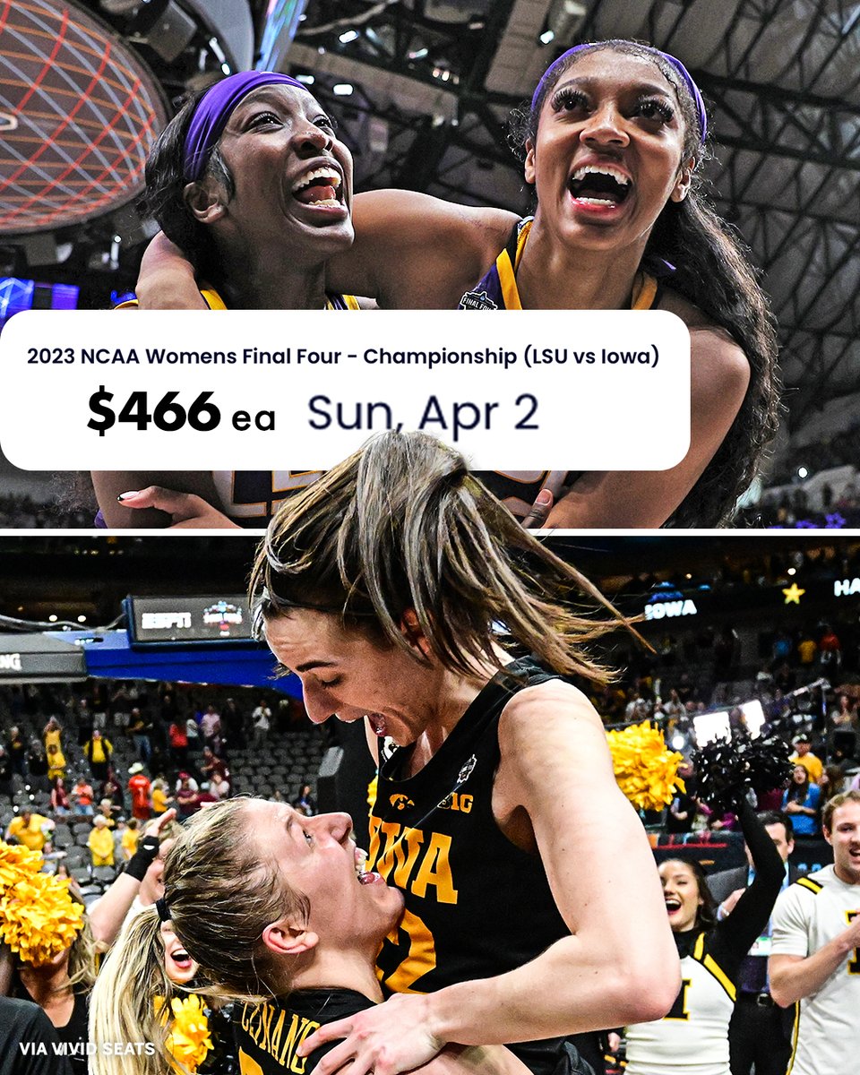 The cheapest ticket on Vivid Seats for today's women's national championship game is $466.

Yes, you read that right 👀