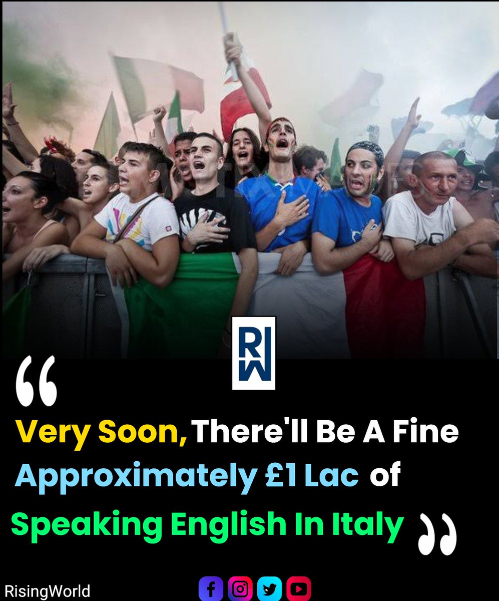 RisingWorldPK's tweet image. Italy&apos;s ruling party has proposed a new law to impose fines up to €100,000 for the use of English words in official communication. 

 #ItalianLanguage #LanguageLaws #BusinessInItaly