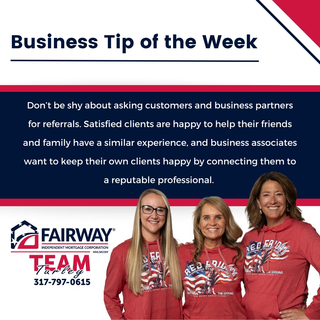 angieturley's tweet photo. Word-of-mouth is a powerful tool in business. Don't miss out on potential new customers by not asking for referrals! βοΈβ #BusinessTipOfTheWeek #ReferralMarketing #SundayMotivation #TeamTurley #FairwayNation β€οΈπΊπΈπ https://t.co/68IOEZGy5i