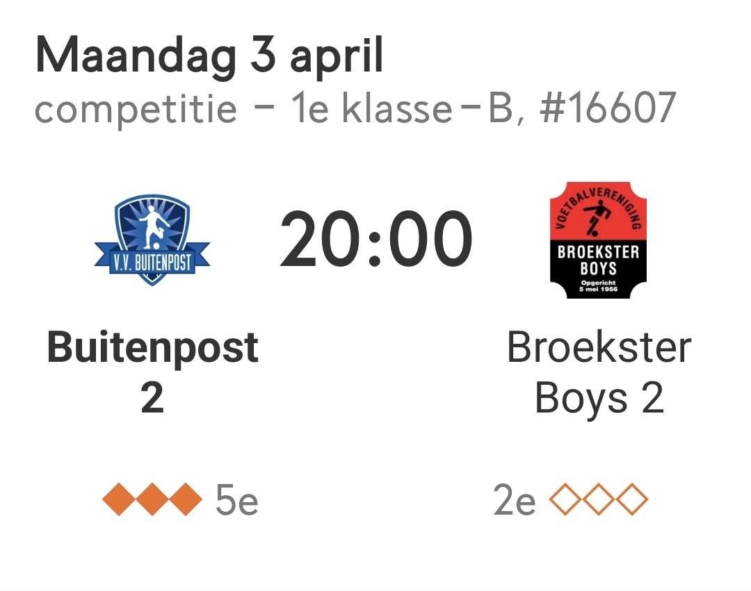 vvBuitenpost's tweet photo. Morgenavond speelt ons tweede in de competitie tegen @BroeksterBoys 2 👇 https://t.co/v4pfHVDxjH