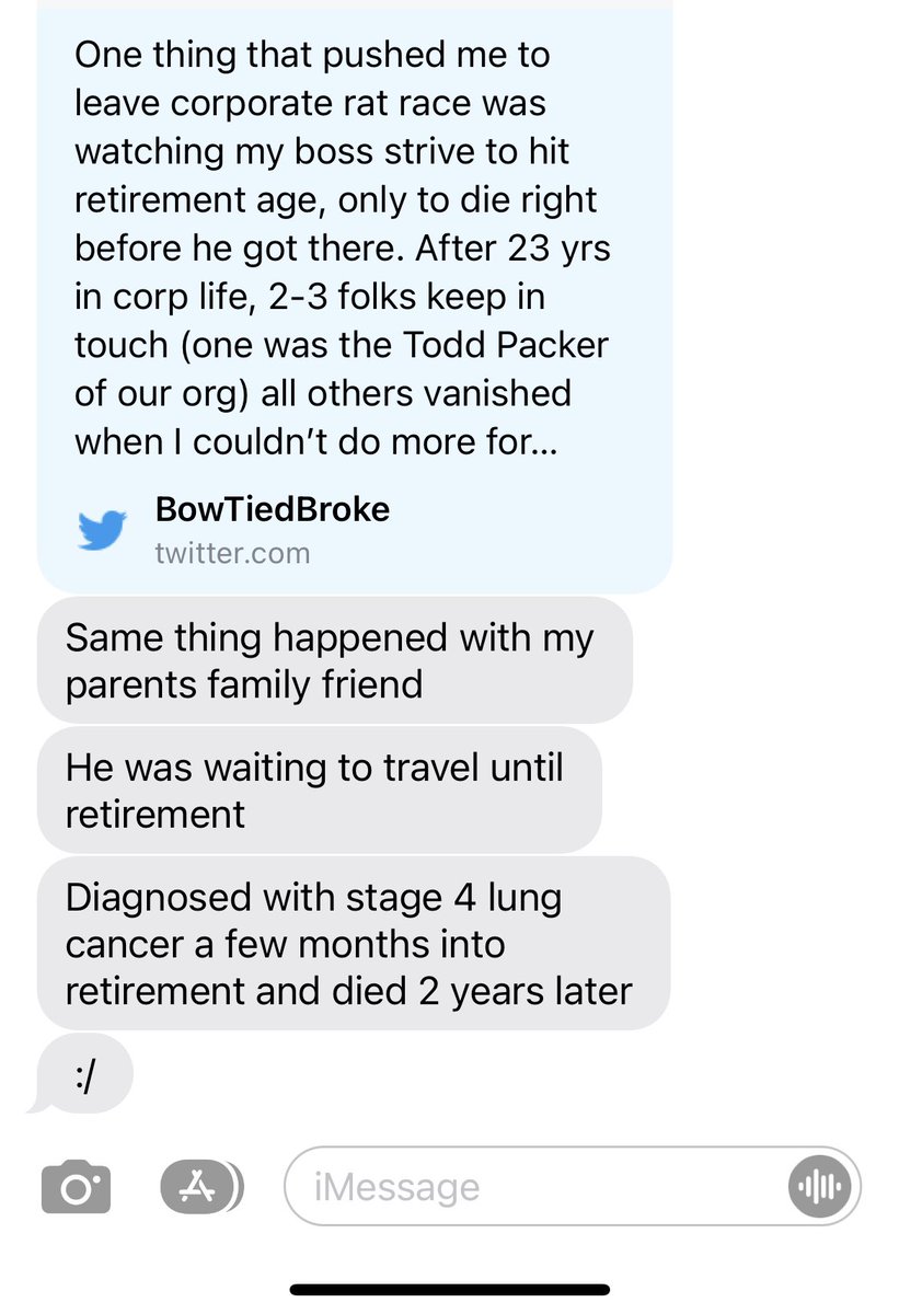 Cernovich's tweet image. Wife texted me - same happened to her family friend. 

This is one of life’s hardest issues. 

- Dying destitute (and those stories are common but rarely told as the people are alone) vs never fully living. 

It’s a hard needle to thread.