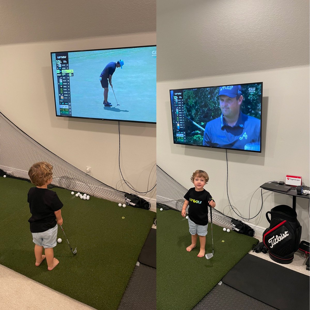 PotterNick's tweet photo. @livgolf_league  #LIVGolf #LIVGolfOrlando 
Watching Day 3 #LIVGolfOrlando from home after watching on the course at Day 2. Obviously had to get some #LIVGolf SWAG. Practicing indoors while the pro’s sweat it out in the heat! https://t.co/vwr7zBuBys