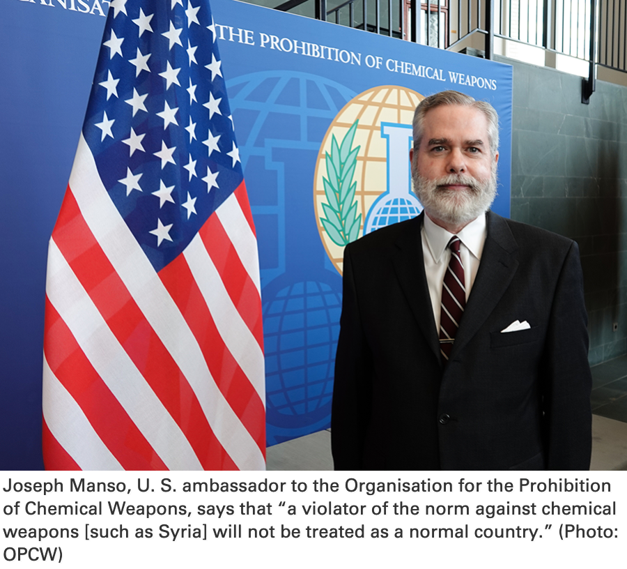 ArmsControlNow's tweet photo. "Strengthening the Chemical Weapons Convention: An Interview with Joseph Manso, U.S. Amb. to the OPCW." Our in-depth interview in April's #ArmsControlToday by our chief editor @giacomonyt explores the issues at the center of the fifth CWC RevCon: https://t.co/oJbkBJVprZ https://t.co/9wViIf5Wmz