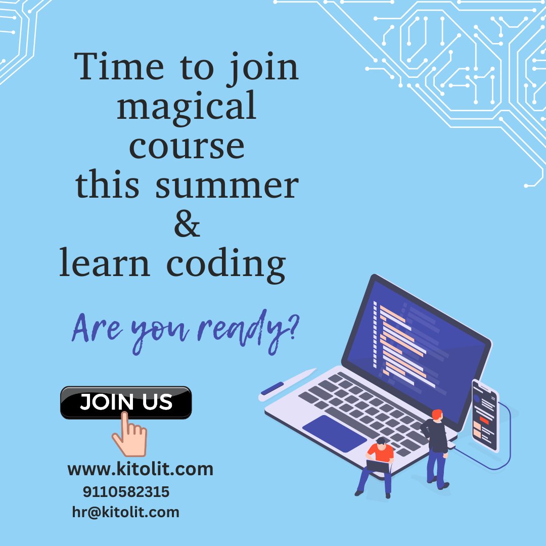 Join our magical course and discover the power of technology.

#coding #programming #summercourse #techSkills #learntocode #codeNewbie #magicallearning  #TechnologyEducation
#SkillBuilding #FutureSkills