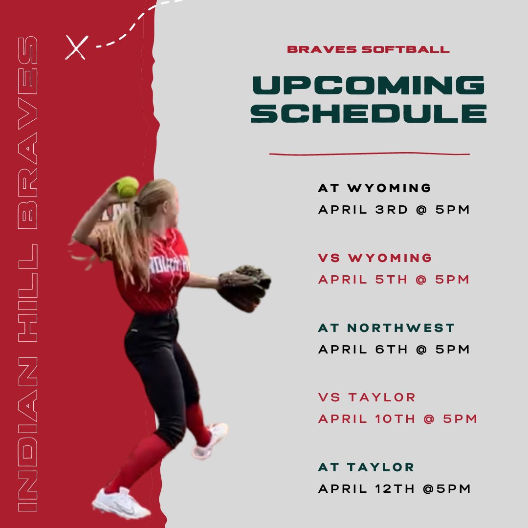 As some enjoy their last day of Spring Break, our Braves will be taking on Wyoming! Clear your schedule the next two weeks to come watch our girls in the 2023 season!