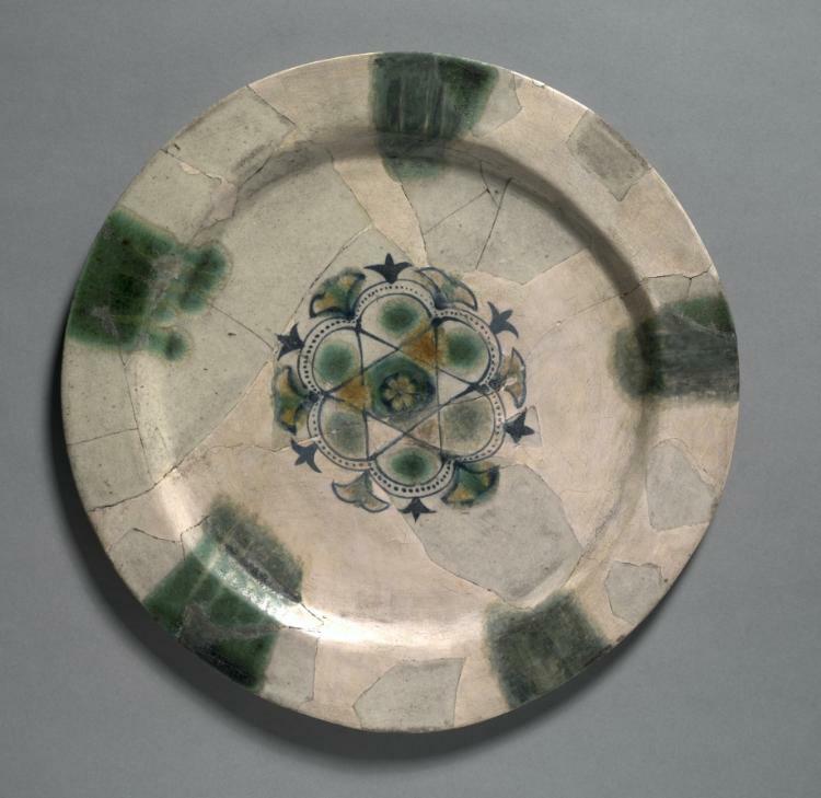 Earthenware Dish Painted Blue with Splashes of Green and Yellow, 830-900 #clevelandartmuseum #cmaopenaccess clevelandart.org/art/1915.304