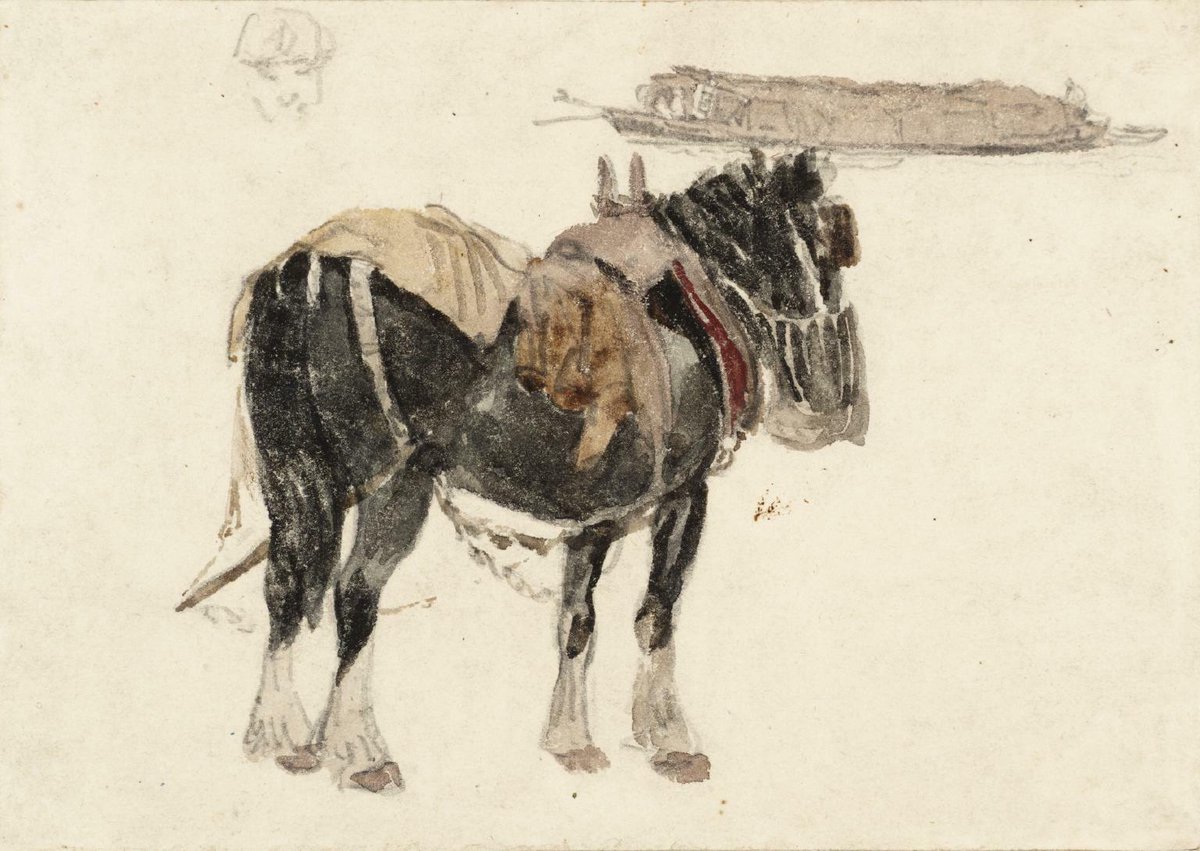 David Cox, Horse and Barge. Verso: tracing of horse from recto #tatemuseum #davidcox tate.org.uk/art/artworks/c…