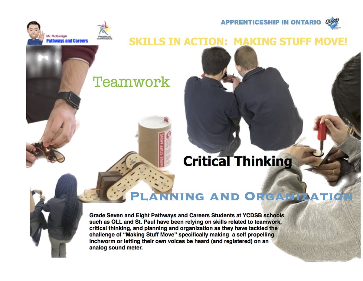 Grade Seven and Eight Pathways and Careers Students at YCDSB schools such as OLL and St. Paul have been relying on skills related to teamwork, critical thinking, and planning and organization as they have tackled the challenge of “Making Stuff Move”. @pathwaysycdsb