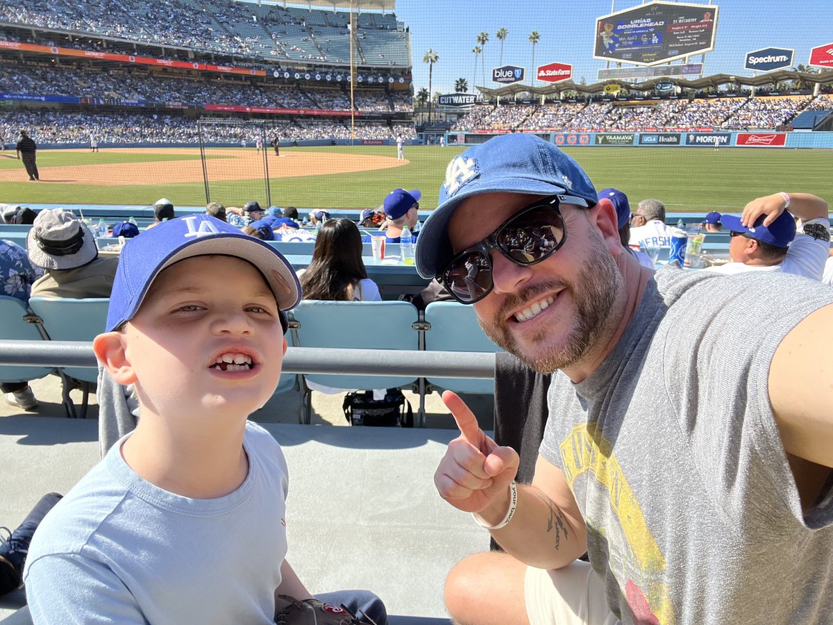 Coach Milch and Griffin enjoying some family time at Dodger Stadium! Big thank you for everything you do for the team.