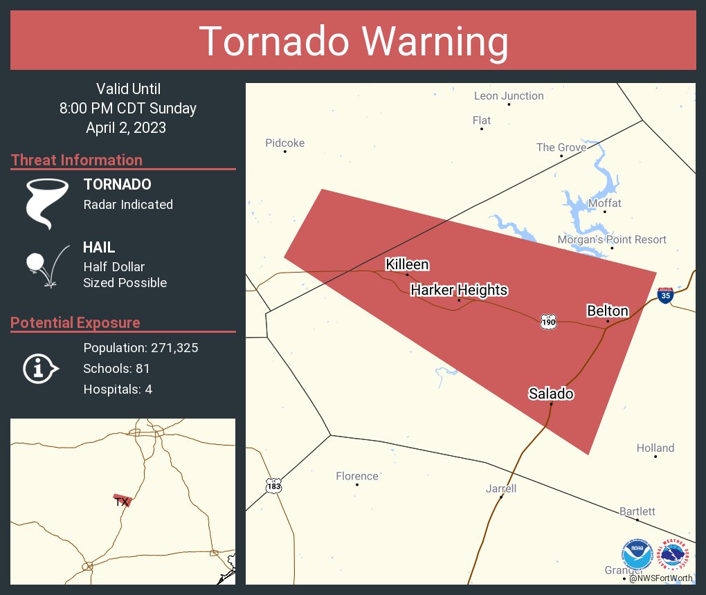 NWS Fort Worth on Twitter "Tornado Warning including Killeen TX, Fort