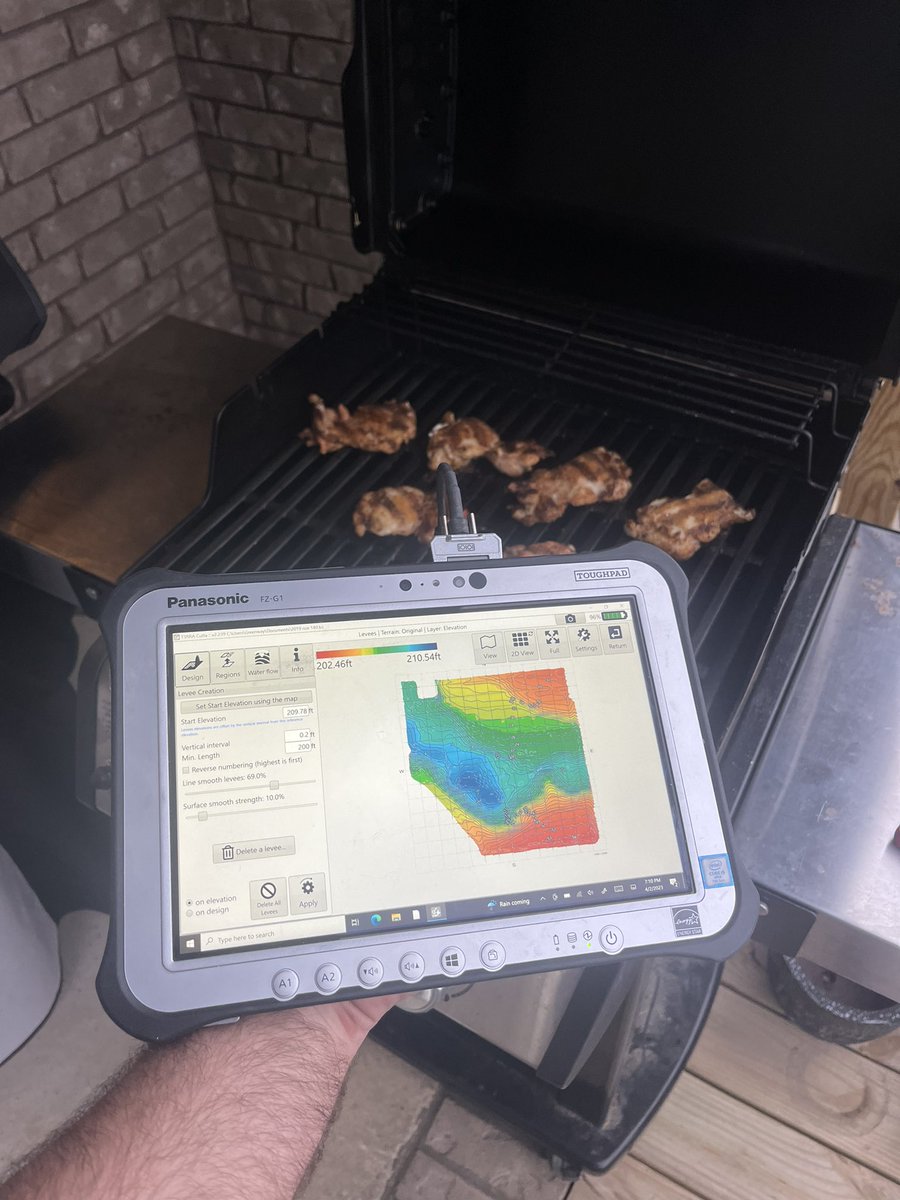 Grilling a little BBQ chicken while designing levees for my rice guys! <a href="/JohnDeere/">John Deere USA</a> <a href="/t3rrausa/">Gwen Brittain</a> <a href="/t3rracutta/">T3RRA Cutta (T3C)</a>