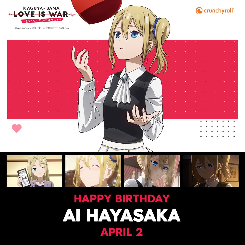 Crunchyroll on X: Today is HER day! Happy birthday, Ai Hayasaka! 💕 (via  Kaguya-sama: Love Is War -Ultra Romantic-)  / X