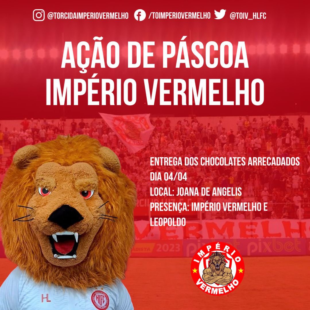 TOIV_HLFC's tweet photo. Chegou a hora de fazer o bem. Todo chocolate arrecadado será entregue na terça-feira, 04/04, na escola Joana de Angelis.
É a Império Vermelho presente na sociedade.
#TOIV #TorcidaImpérioVermelho #HLFC #HercílioLuzFC https://t.co/uWVJlYhH92