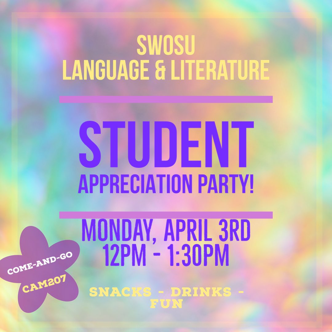 SWOSU_Lang_Lit's tweet image. Don’t forget to drop by CAM 207 TOMORROW! #swosu #swosulanglit