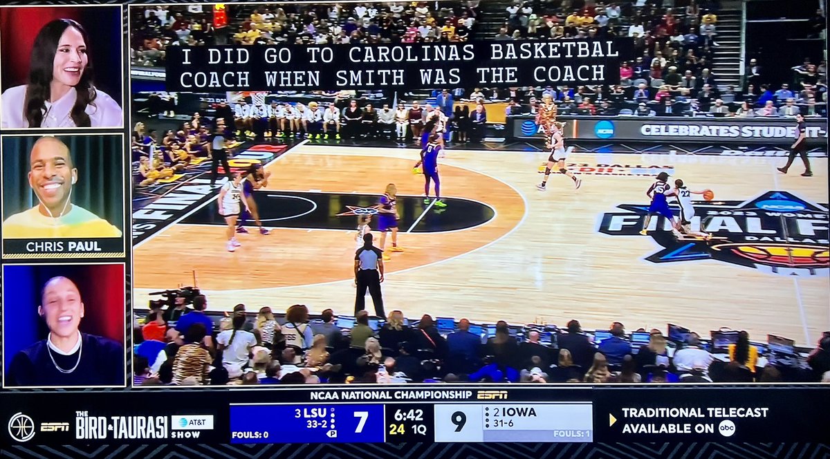 Denny_Bulcao's tweet photo. @ESPN: You think we need a talk show to stay interested in the Women’s NCAA National🏀Championship?😬Bizarre and distracting. #Disservice #BirdTaurasi #Mute @NCAA @MarchMadnessWBB #MarchMadness @uiowa @LSUwbkb @IowaWBB #NotHelpingTheCause https://t.co/J5suGhYjzm