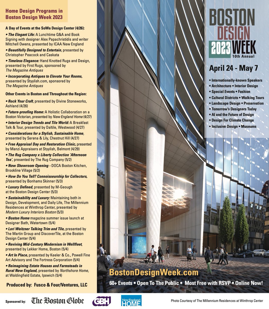 Did you see our full page ad in the <a href="/BostonGlobe/">The Boston Globe</a>  Sunday magazine "Your Home" edition today? We highlight all the interior design events in our 10th Anniversary Boston Design Week April 25-May 7.  ALL EVENTS ARE NOW ONLINE - are free with RSVP.  Don't wait BostonDesignWeek.com