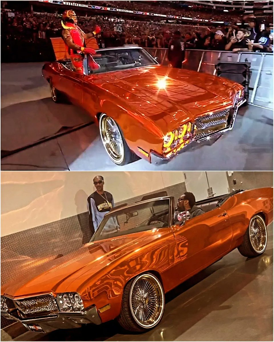 You Gotta See It To Believe It 🤩 Snoop Dogg &amp; Rey Mysterio make a grand entrance at #WrestleMania in his custom 1 of a kind Buick Skylark Designed by @biglee84swanga @cadillacfam #SpokesNVogues #VogueTyresOnly
