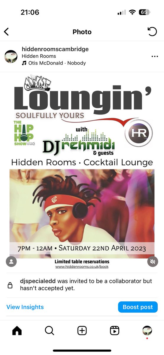Another soulful edition: MixDat &amp; Hidden Rooms. sensational soundtrack,  cool cocktails.  Classics &amp; upfront beats, curated by DJ Rehmidi of ‘The HipHop Show’ Cambridge 105 Radio.
#Soul #RnB #HipHop #DJ #SoulfullyYours #Loungin #HiddenRooms #Saturday #Cocktails #Cambridge #MixDat