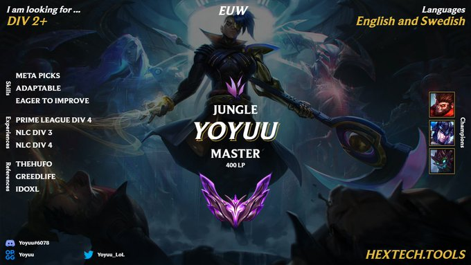LFT

Finally turning 16 for the summer split and can FINALLY play Erl 2+

Swedish Jungler 400 lp peak LFT for more info

Feel free to DM me on Discord Yoyuu#6078 

Retweet this please if ur Top G