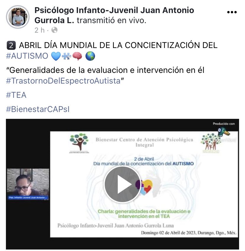 BienestarCapsi's tweet photo. 2️⃣ ABRIL DÍA MUNDIAL DE LA CONCIENTIZACIÓN DEL #AUTISMO 💙🧩🧠 🌎 

🗣️Generalidades de la evaluacion e intervención en el #TrastornoDelEspectroAutista #TEA
👨🏻‍🏫 @Gurrola_Luna 

Por favor compartan 🔄 🙏🏻 🫶 📲 ⬇️

https://t.co/NqKXr5YAWA https://t.co/0tblrRnJiz