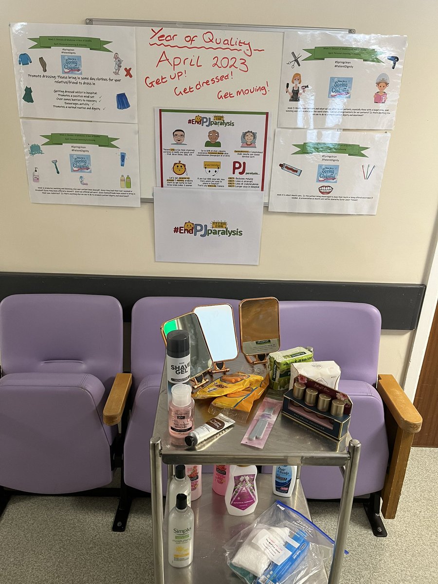 myward2ddh's tweet photo. @DomMyht #YearOfQuality 
This month we focus on washing&amp;dressing. Our amazing team already promote this, we have shampoo caps for less mobile pts, extra toiletries available, we shave patients, style hair, and have nail varnish for mini manicures! #SpringClean #PatientDignity https://t.co/TxfczMBJQD