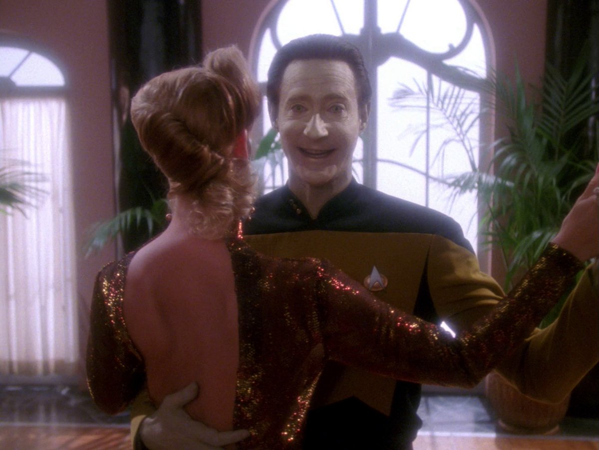gaghyogi49's tweet photo. Let me share one more personal Star Trek story with you. In 2001, I went to see "A.I. Artificial Intelligence" with my friends, expecting nothing else but a cool Sci-Fi flick. I was absolutely not prepared for what I had to witness. The atrocities committed towards robots in the film, especially during those "Flesh Fairs", really traumatized me. I've bever been able to watch that film ever since and I don't want to. The film was effective in alerting me towards similar atrocities committed towards other minorities on this planet. Right now. So it did work and I'm grateful for that.
But when I came home in 2001, I was so perturbed, I just couldn't sleep because of what I had seen, so I watched "Data's Day" (on self-recorded  video cassette because the DVDs hadn't been released yet) and that episode put me at ease because it reminded me of the good in humanity and how differently androids could be treated. Ever since then, whenever I need to be calmed down when something bad happened or before an important/stressful day, I watch "Data's Day" because that episode just calms me down immensely. Seeing Data smile like that on the holodeck, it just cracks me up and makes me laugh and cry tears of joy. Star Trek can be healing like that and I'm grateful that I have that remedy in my life!