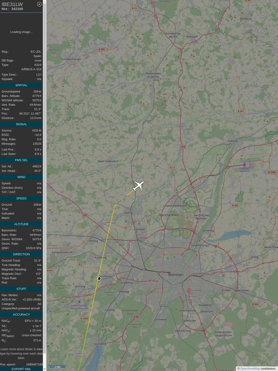 ICAO: 342108
Flt: IBE31LW #IberiaAirlines #DUS-#MAD
First seen: 2023/04/02 22:22:57
Min Alt: 1406 m AGL
Min Dist: 239.0 m

#planefence #adsb - docker:kx1t/planefence
globe.adsbexchange.com/?icao=342108