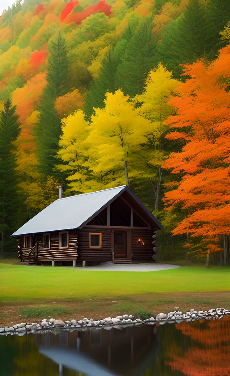 Fall in love with the rustic charm of a cabin in the woods surrounded by autumn foliage and wildlife. #AutumnRetreat #RusticCabin #NFTMarket