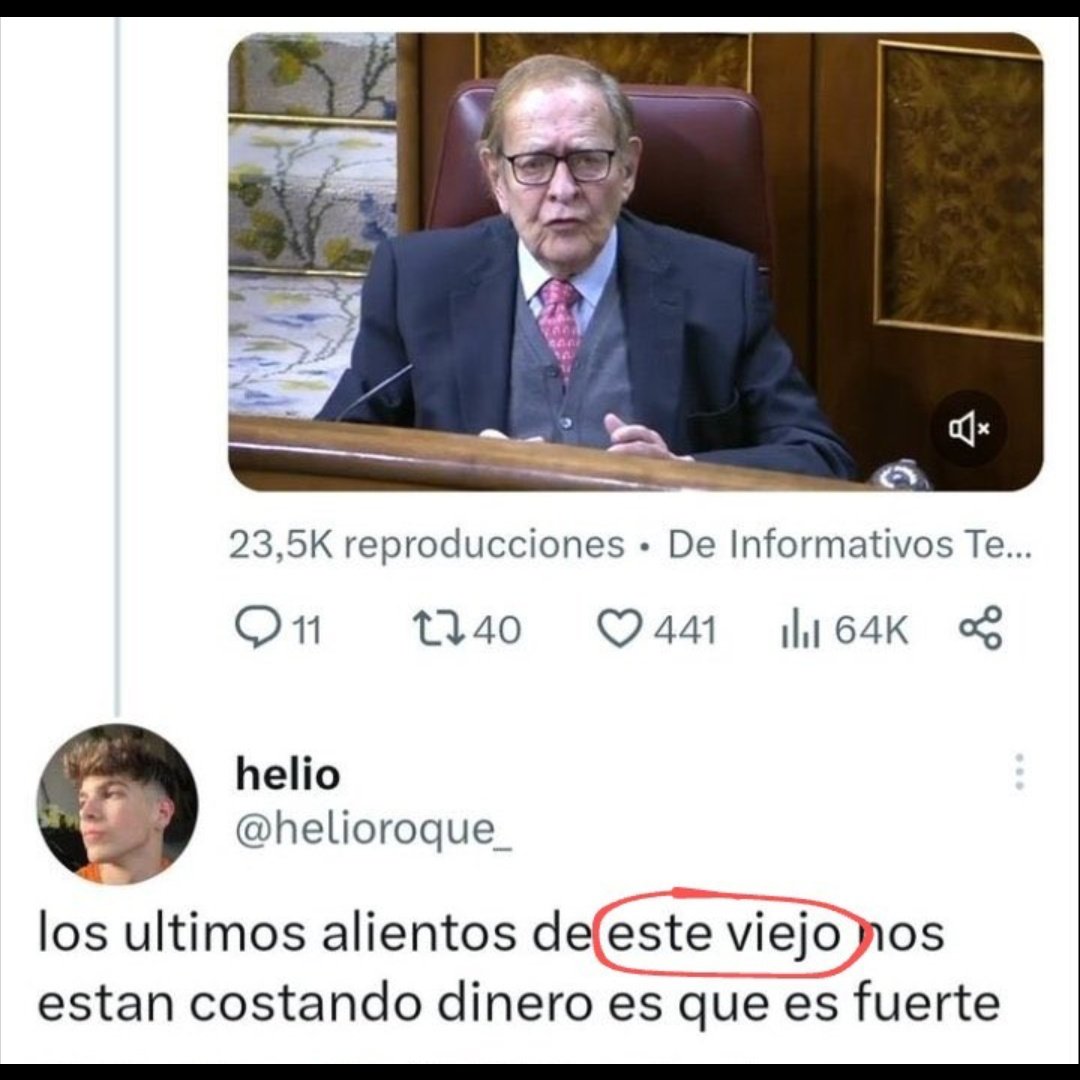 Este es Helio, 20 años, el nuevo fichaje estrella de Sumar, llamando 'viejo' a Tamames... Un niñato que tendría que nacer unas 300 veces para llegar a tener la mitad de comprensión de la estructura económica e historia de España. Qué pena sociedad y cuánta mano dura hace falta.