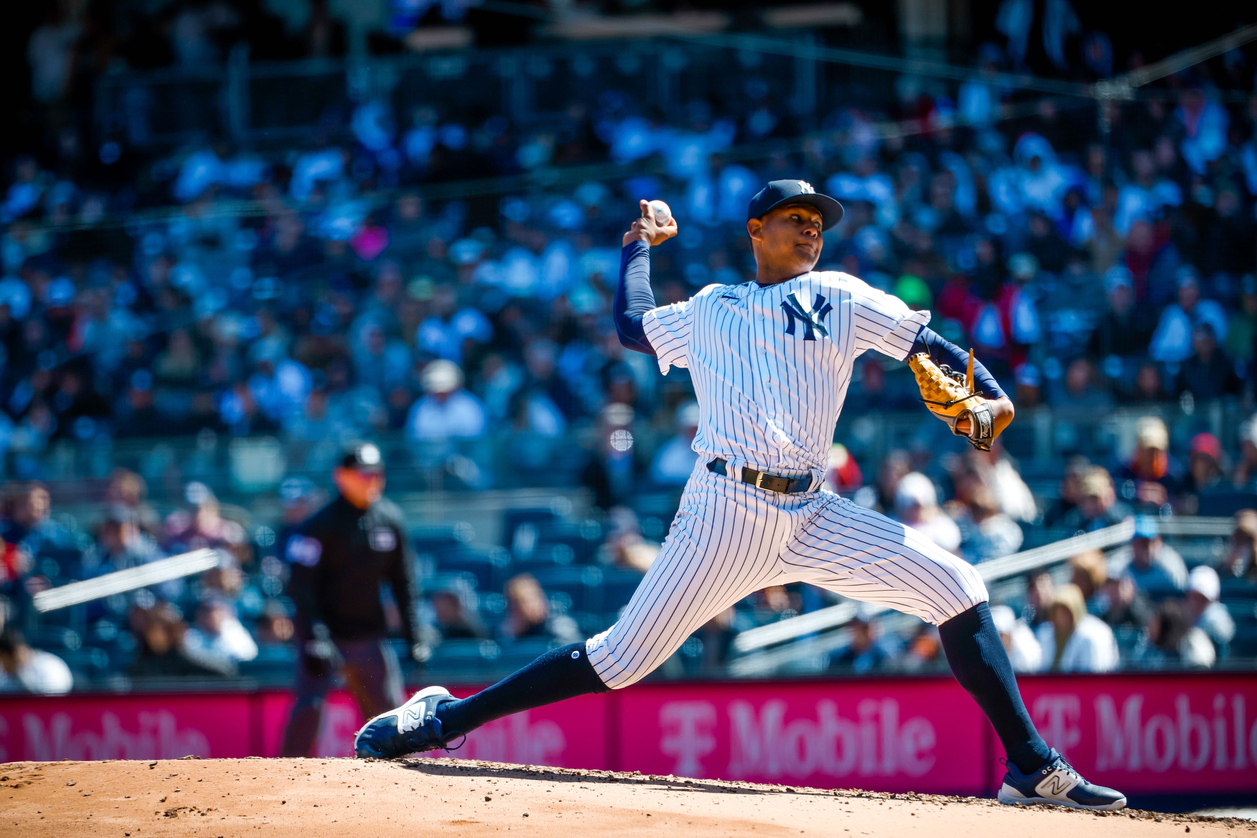 Jhony Brito pitching in pinstripes. 