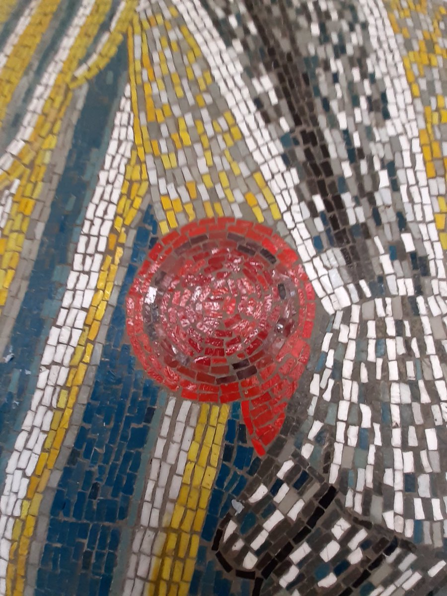 We need your help - do you know who made this mosaic?The Mosaic of St Michael Vanquishing Satan belongs to St Michael’s Catholic Grammar School in North London.  It was made in the late 1950s. Please let us know. #MosaicMonday #MosaicsInLondon #HeritageUnderThreat #MosaicArt