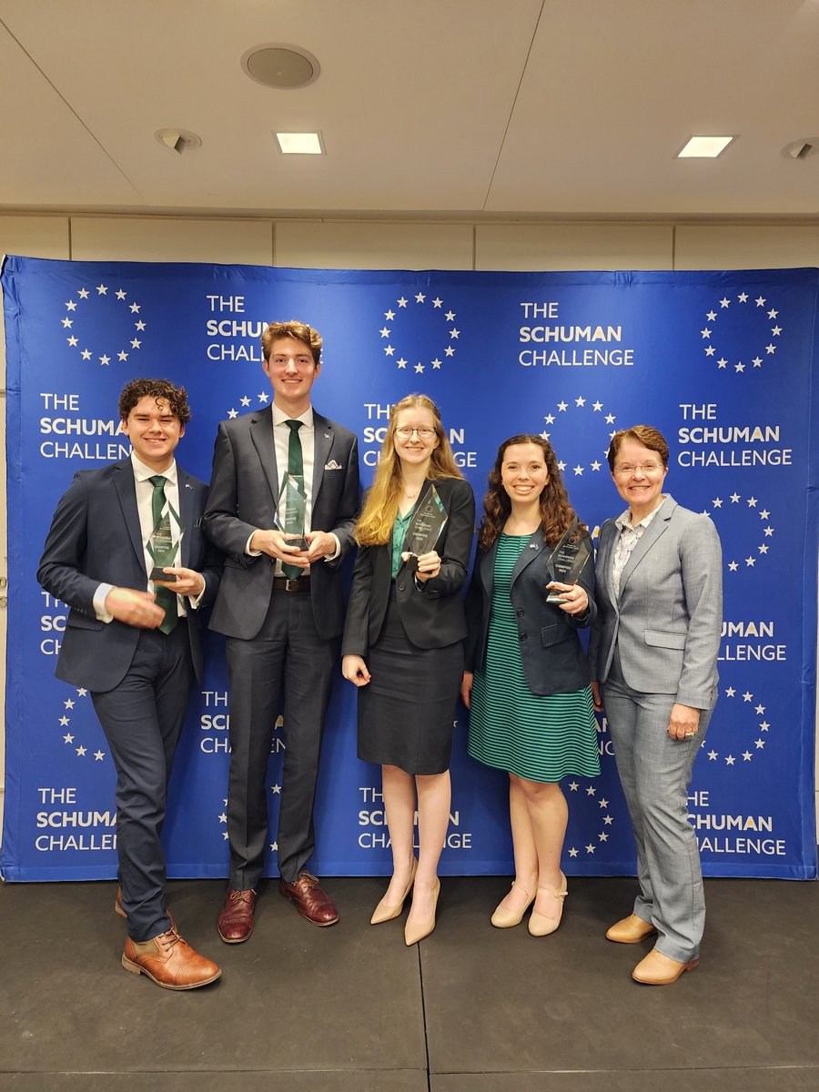patrickhenrycol's tweet photo. Patrick Henry College is thrilled to announce that PHC students Nicholas Storz, Julianne Kidd, Rachel Greenlee, and Gage Neudigate were declared Champions of the Schuman Challenge hosted by the European Union Delegation to the United States on 3/31! 
#phc #forensics #civicdebate https://t.co/LGd46QjrnL