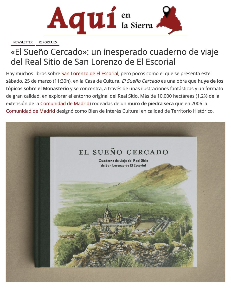 elsuenocercado's tweet photo. Artículo periodístico de El Sueño Cercado en    https://t.co/MDKtCukGGY 
#cercadefelipeii #SanLorenzodeElEscorial #Monesterio #piedraseca #presentacion #libro #librosgram #ilustraciones #ilustracion #Guadarrama #patrimonionacional #cultura #cerca #elsuenocercado #elescorial https://t.co/4okW1eeWFa