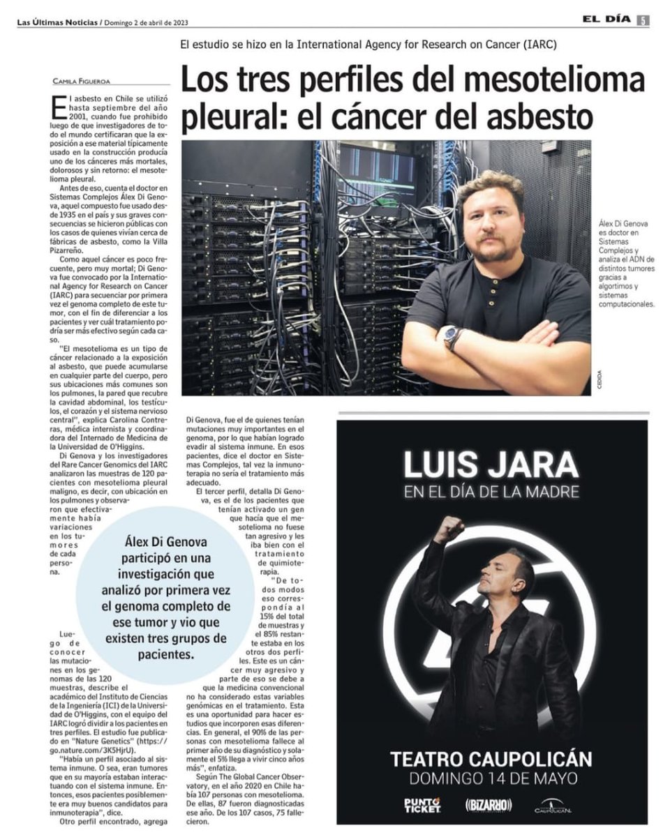Carol Moraga (@camoragaq) on Twitter photo felicidades a <a href="/digenoma/">Alex Di Genova</a> por este trabajo y todos los que se vienen en la investigación de cáncer en Chile 💪🧬 vea la nota completa en <a href="/lun/">Las Últimas Noticias</a> gracias a <a href="/uohiggins/">Universidad de O'Higgins</a> <a href="/ici_uoh/">Instituto de Ciencias de la Ingeniería ICI-UOH</a> por el apoyo #science #research #phdlife felicidades a <a href="/digenoma/">Alex Di Genova</a> por este trabajo y todos los que se vienen en la investigación de cáncer en Chile 💪🧬 vea la nota completa en <a href="/lun/">Las Últimas Noticias</a> gracias a <a href="/uohiggins/">Universidad de O'Higgins</a> <a href="/ici_uoh/">Instituto de Ciencias de la Ingeniería ICI-UOH</a> por el apoyo #science #research #phdlife
