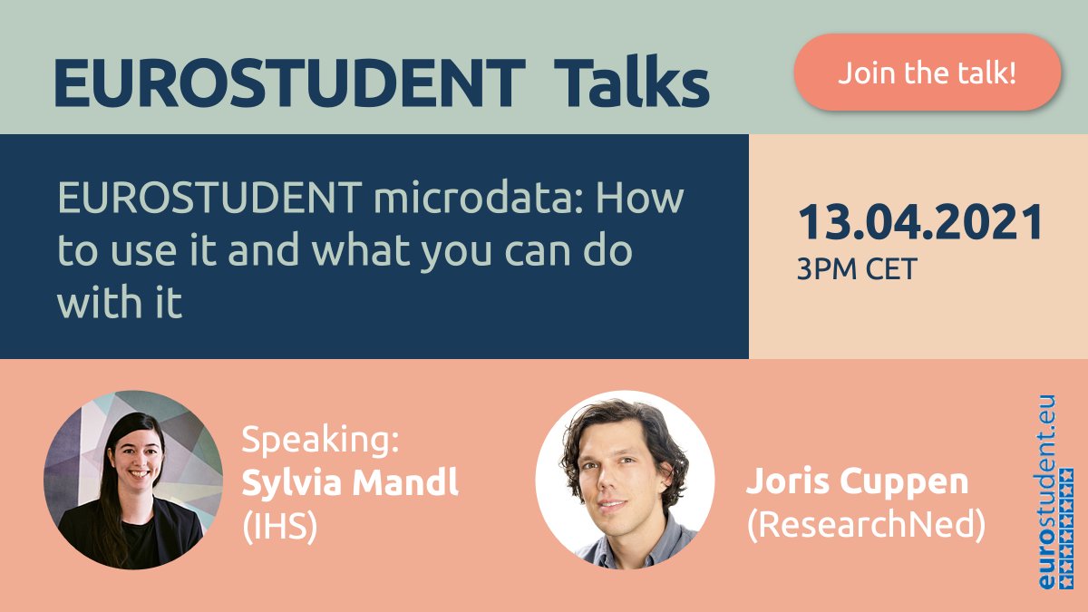 ❓Do you know what you can do with EUROSTUDENT microdata and how to use it?❓🧐

At next #EUROSTUDENTTalks, we'll tell how to apply for the Scientific Use File and what the dataset in round 7 &amp; 8  contains.
Come and get inspired!
Register 👉 bit.ly/40B7QDq