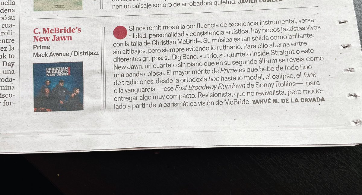 YahveMC's tweet image. Escribí ayer en el suplemento cultural @babelia_elpais sobre el nuevo álbum de #ChristianMcBride con sus New Jawn, un portentoso cuarteto junto a #MarcusStrickland, #JoshEvans y #NasheetWaits. McBride no suele dar puntada sin hilo, pero este es realmente un gran disco.