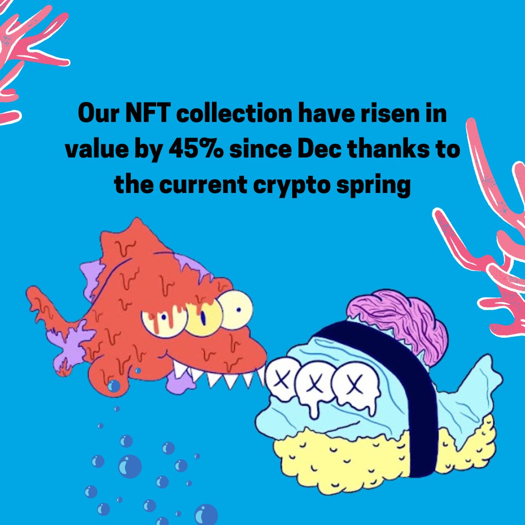 MemeSickfish123's tweet photo. Our NFT collection have risen in value by 45% since Dec thanks to the current crypto spring💥Stay tuned for more!
#NFT #NFTs #SickFishMix #FishCollection #StopOceanPollution https://t.co/MAYtUsjDOK