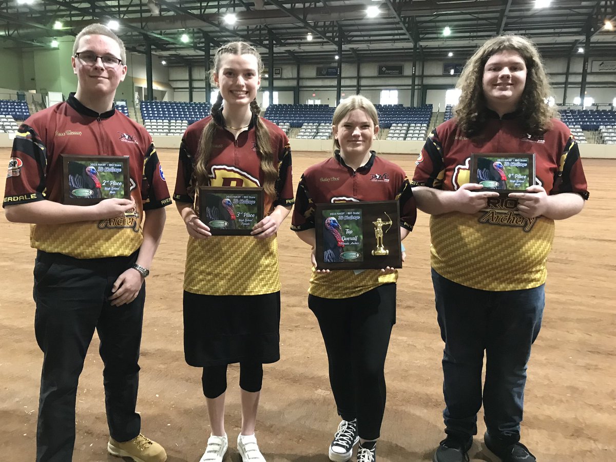RHS_Archery's tweet photo. Riverdale High School Archery claims State Championship for 3D tournament! Individual Honors:
Briley Hunt- HS Female State Champ
Reagan Garrett-3rd
Sean Murray-2nd
Chris Graybill-4th
@RiverdaleHighTN @RHS_SID @tljblair https://t.co/aqTJScqdZT