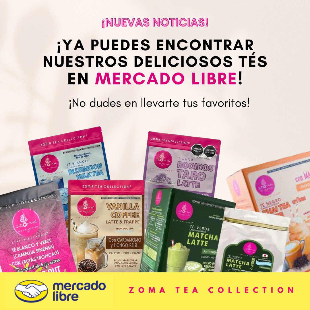 Recuerda que nuestros deliciosos tés ya están disponibles en @mercadolibre.mex 💗🍵🤩✌🏻 
En Zoma Tea siempre pensamos en tu comodidad es por eso que queremos que tengas la facilidad de pedir tus favoritos