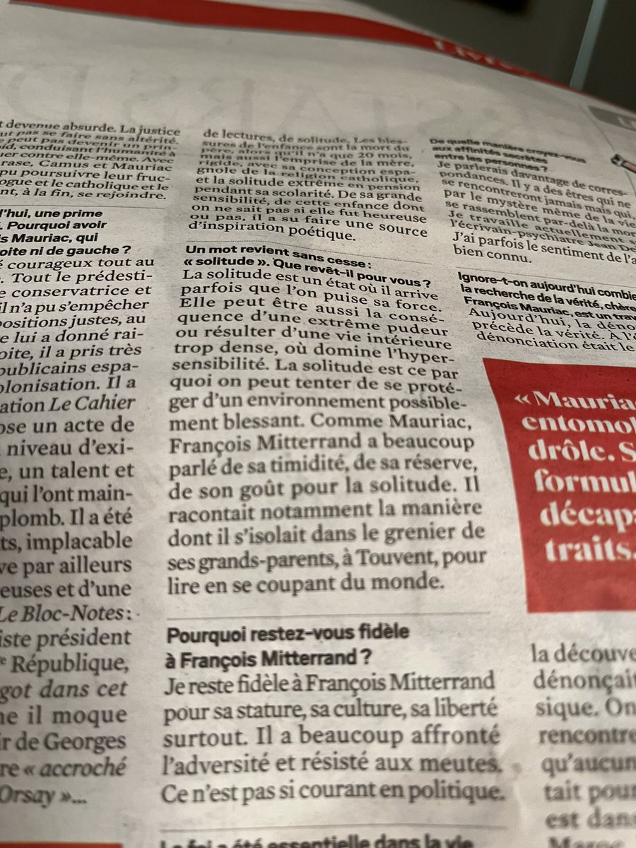 2/4 le JDD 🥰
#BernardCazeneuve, à propos de son livre : « Ma vie avec Mauriac ».
« Je reste fidèle à #FrançoisMitterrand pour sa stature, sa culture, sa liberté surtout. Il a beaucoup affronté l’adversité et résisté aux meutes. Ce n’est pas si courant en politique. »
Bravo!