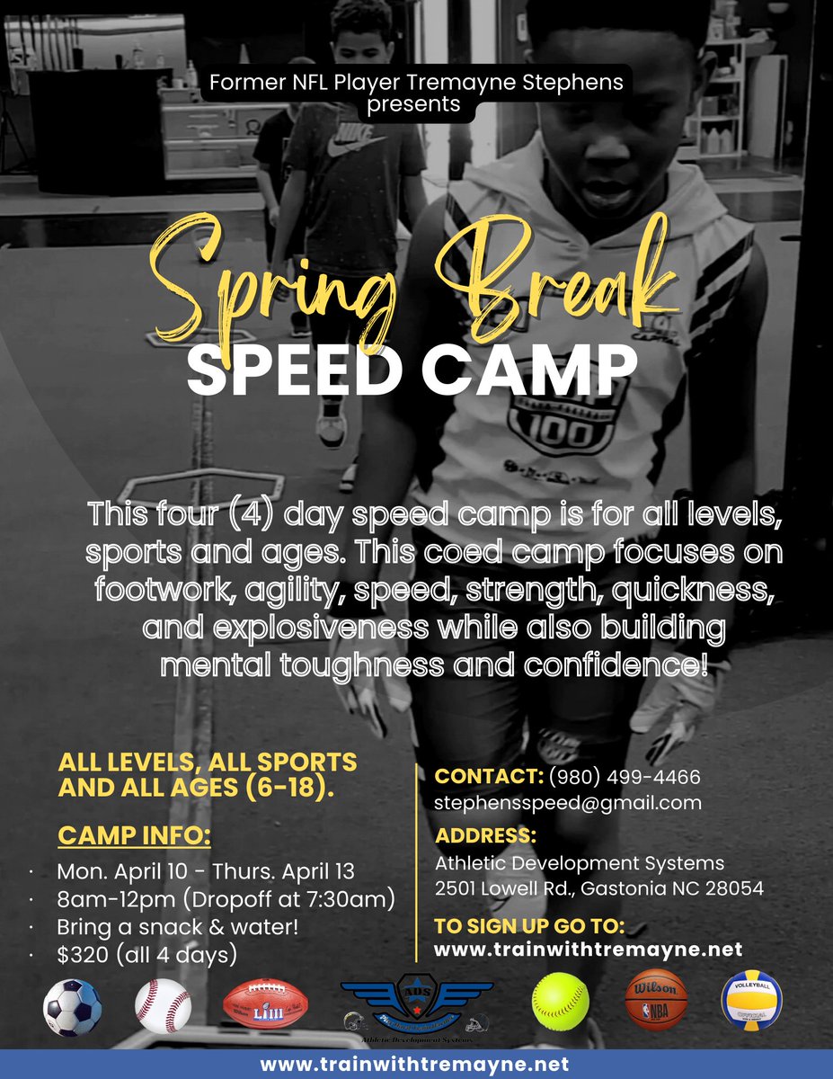 Spring Break is right around the corner and my Spring Break Speed Camp is waiting on your child! Let's get right!

Sign up here: trainwithtremayne.net