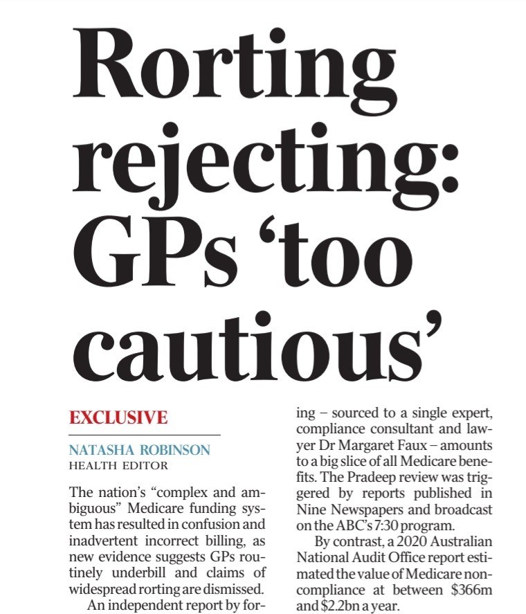 What a surprise. Not! NO evidence of widespread 'rorting' and 'fraud' by the nation's GPs. In fact, GPs are so worried about triggering an audit that they're UNDERBILLING to the tune of over $300 million a year.🤦 @RACGP @ACRRM @RuralDoctorsAus @Mark_Butler_MP @Anne_Ruston