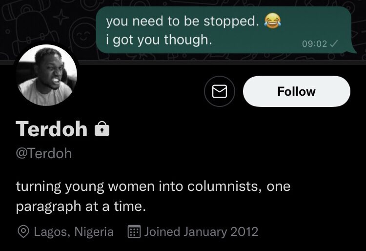 NnmaMoore's tweet photo. This was Terdoo Oluwadara Bendega on the day of the presidential elections when its ex hacked one of his burners trying to make people aware of its abuse. 
Very unrepentant, very vile, very irredeemable. https://t.co/Shh9oOzLSD