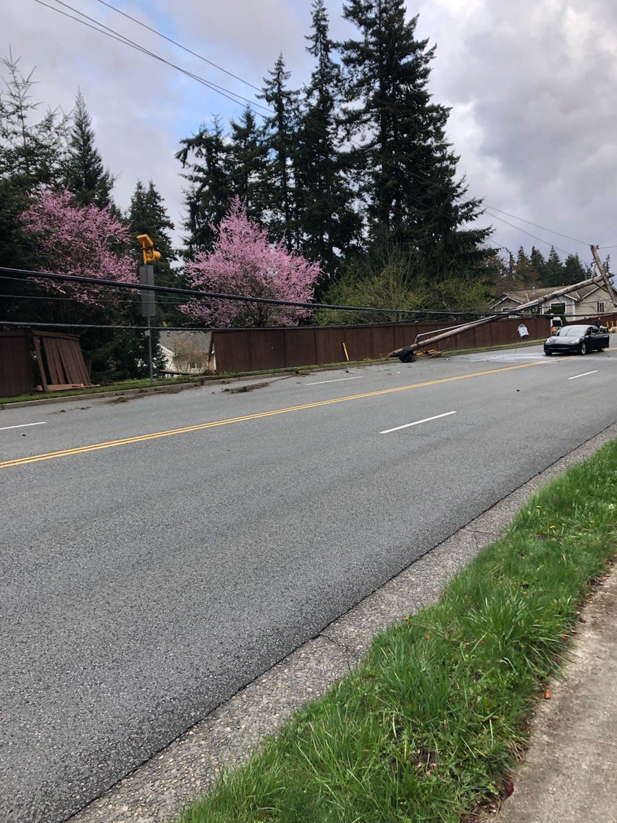 #roadclosed Single vehicle, DUI collision investigation, 23400 blk 100th Ave W. Suspect vehicle (not visible) went through fence and down embankment. No injuries but power disrupted and road closed for next 4-8 hours.