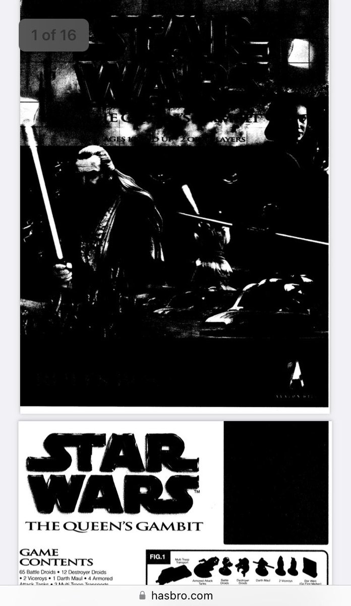 BrightonHummer's tweet photo. I love Hasbro's official website has this scan of a black and white previously printed photocopied scan of a previously printed rule book for Star Wars: The Queens Gambit boardgame https://t.co/3DfbHU9pir