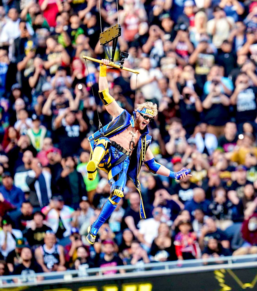 LoganPaul's tweet photo. This weekend:

- Prime sponsored the LA Dodgers
- Ziplined into SoFi Stadium 
- Wrestlemania in front of 80,000 people
- Frog splashed KSI through a table 
- turned 28 years old 

One for the books 👌🏼 https://t.co/aLVCiNcyr8