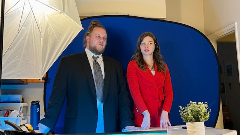 Christy_StJohn's tweet photo. Behind the scenes of the latest sketch from Comedy Chips!!! Starting John Cena as a cardboard cutout. Can’t wait to share this one 🤣 https://t.co/xEnI0QWqU4
