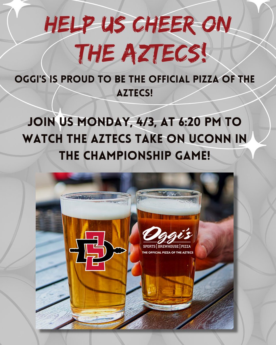 🏀The Aztecs are on fire and heading to the National Championship🔥! Join us tomorrow to cheer on the Aztecs while enjoying the Official Pizza of the Aztecs! See you there 🏀