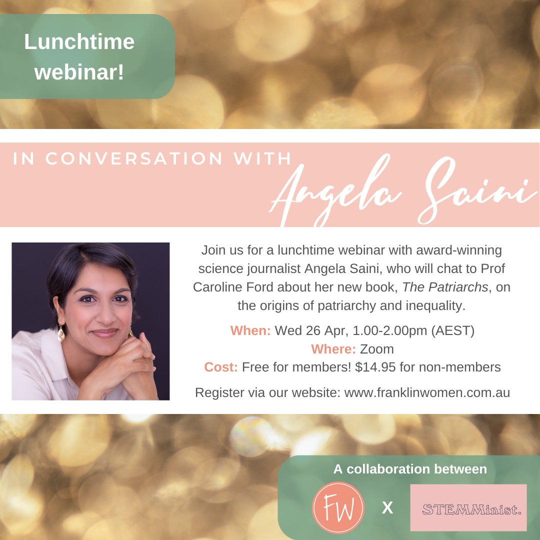 Today we launch a special @FranklinWomen x @stemminist collab 🙌 Excited to welcome journalist & author Angela Saini who will sit down with @DrCFord to chat all things #gender & history with the launch of her book Patriarchs: how men came to rule 👉👉bit.ly/3K1VEEF