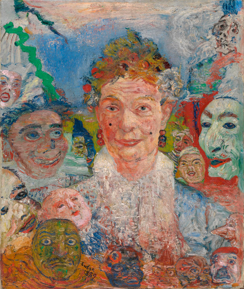 ArtistEnsor's tweet image. Old Woman with Masks (Theatre of Masks), 1889 #jamesensor #expressionism wikiart.org/en/james-ensor…